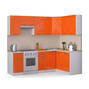 Кухонный гарнитур Хай-тек 2400х1400 Оранжевый глянец