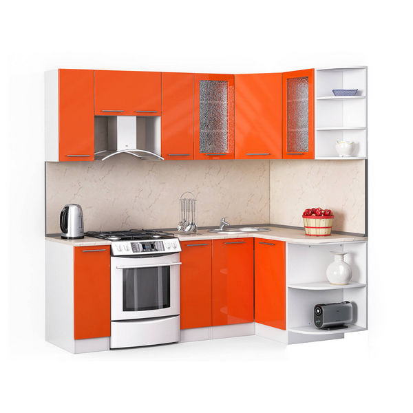 Кухонный гарнитур Хай-тек 2200х1300 Оранжевый глянец