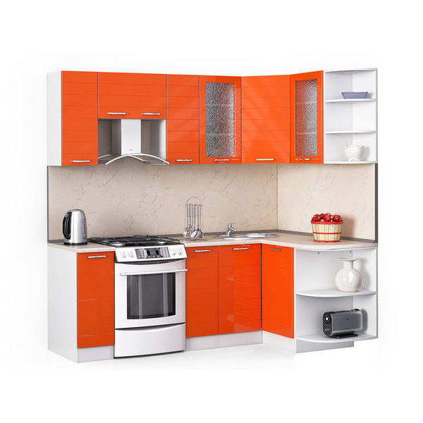 Кухонный гарнитур Лайн 2200х1300 Оранжевый глянец